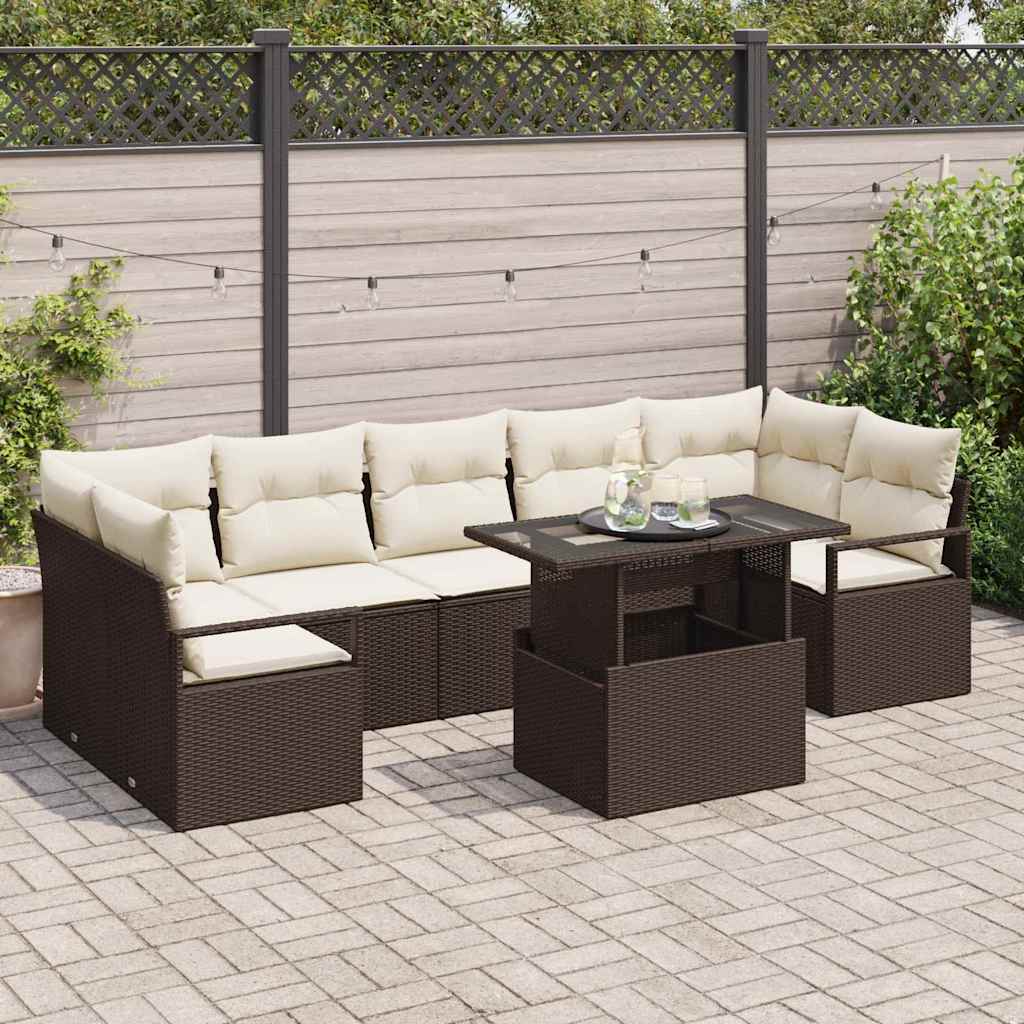Garten-Sofa-Set mit Speicher 8 pcs Braun Poly Rattan